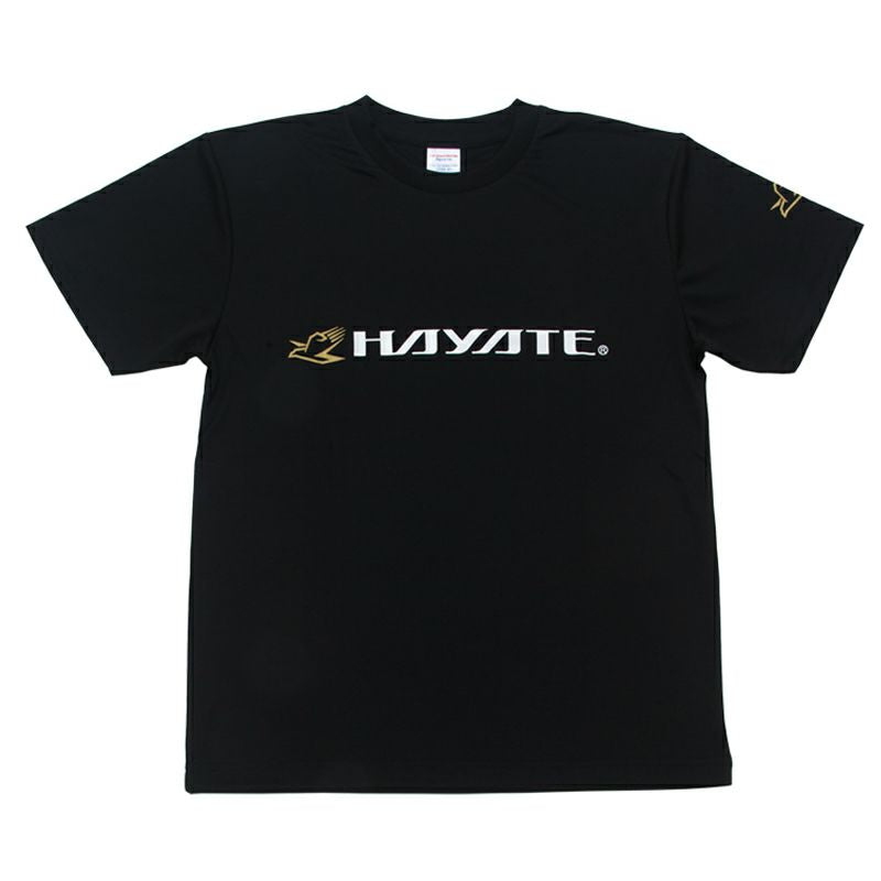 Black t-shirt with 'Hayate' logo on a white background