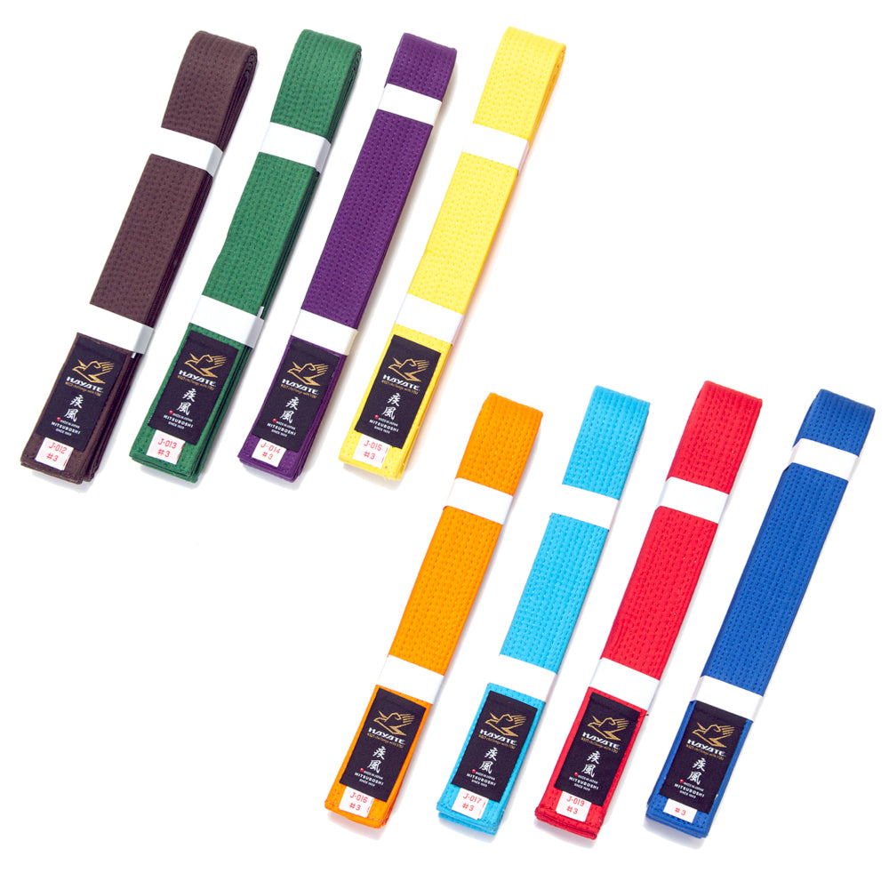 Set of colorful karate belts on a white background