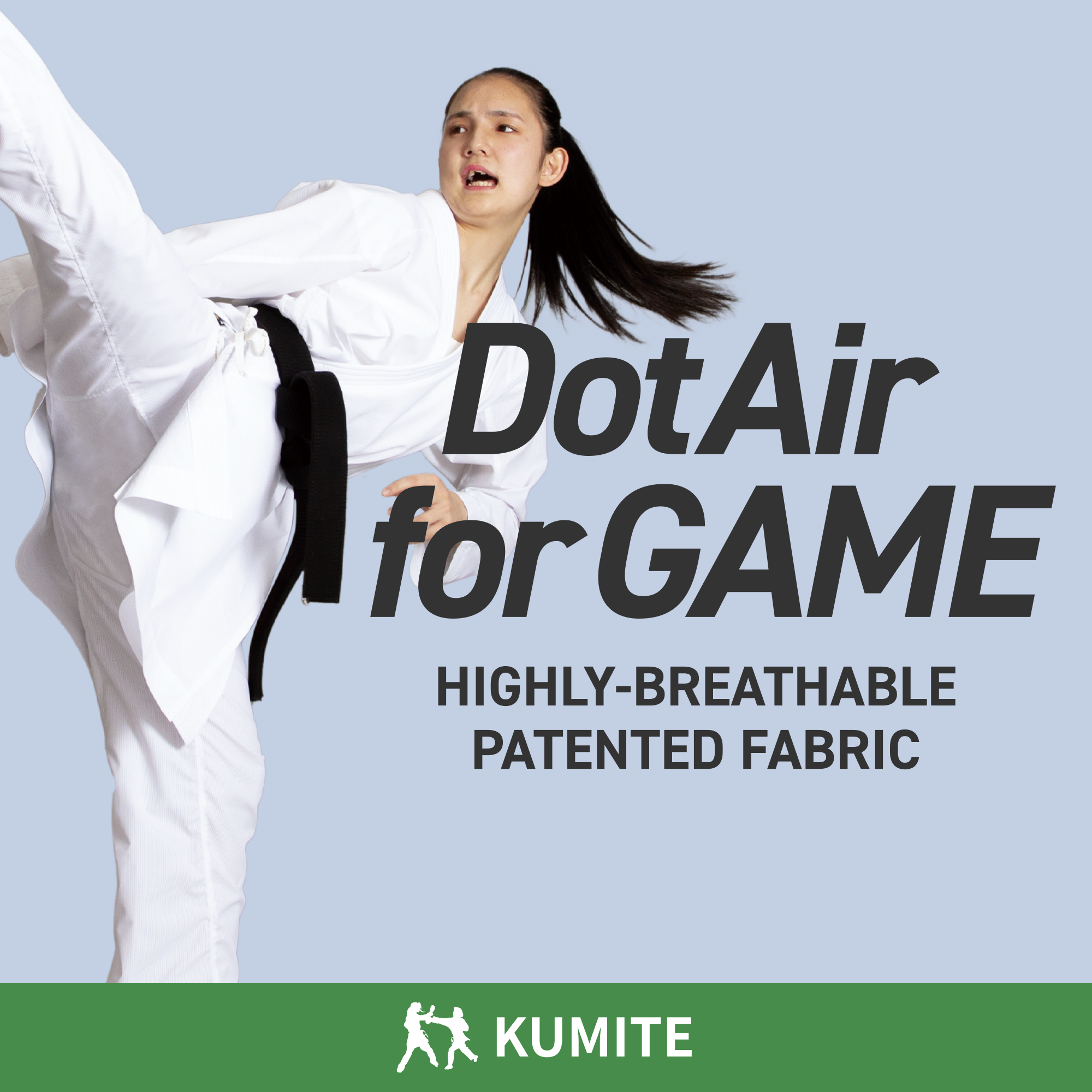 Person in a white martial arts uniform with 'DotAir for GAME' text on a light blue background